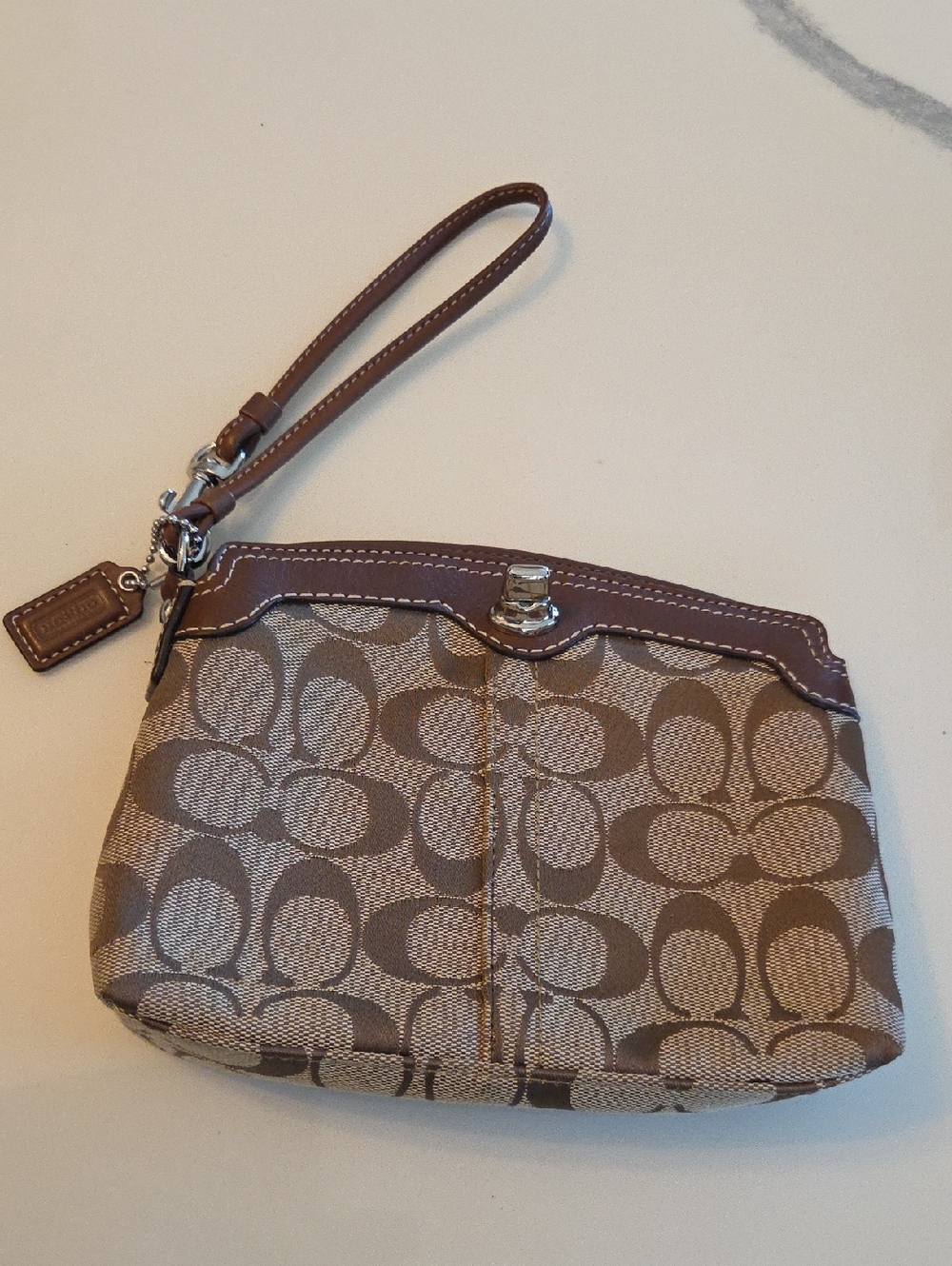 Coach Tan & Brown Signature Canvas Wristlet
